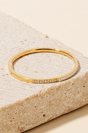 Seashell Bar And Rhinestone Dainty Band Ring