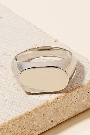 Polished Metallic Oval Signet Band Ring