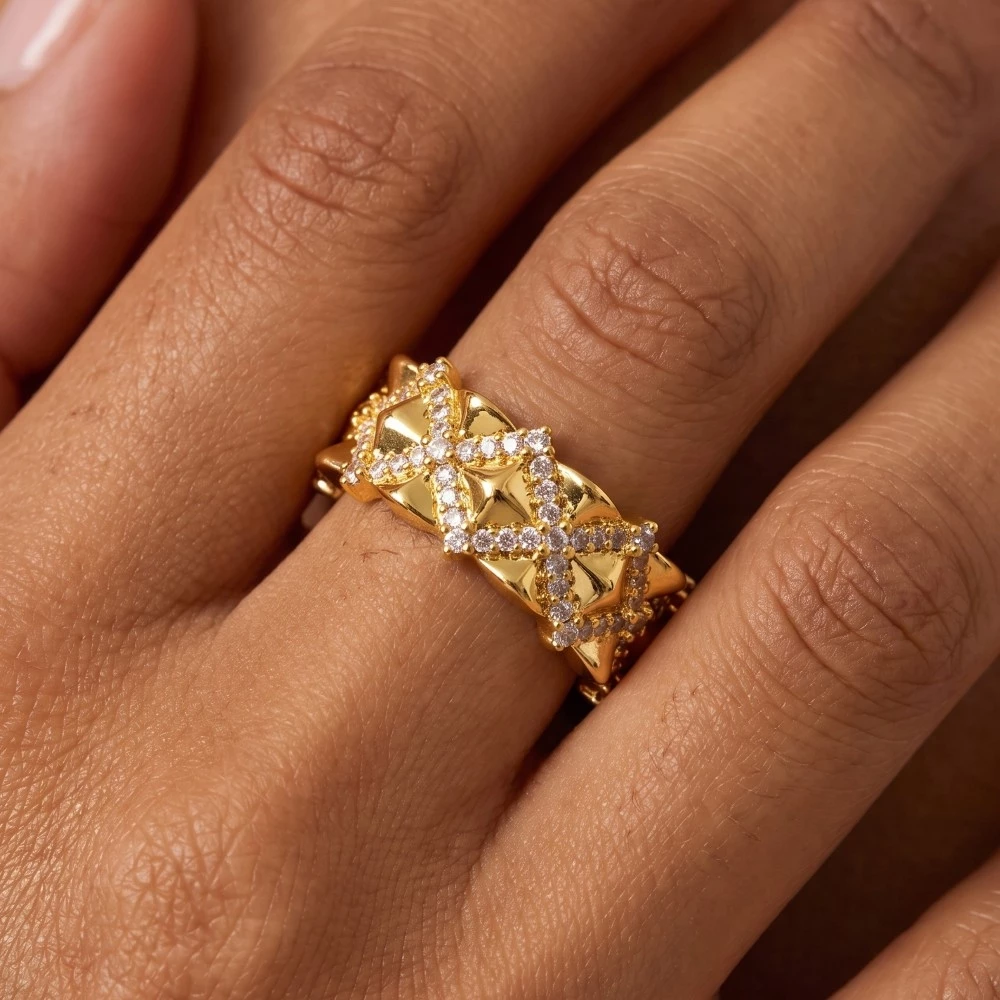 Intricate Paved X Open Band Ring