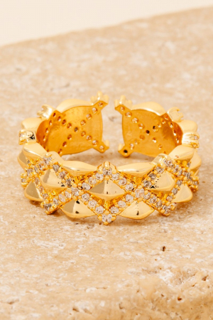 Intricate Paved X Open Band Ring