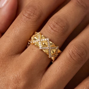 Intricate Paved X Open Band Ring