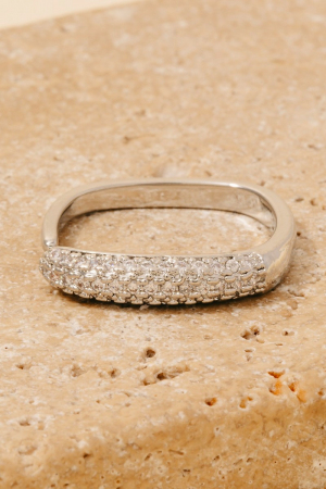 Rhinestone Pave Side Square Open Band Ring