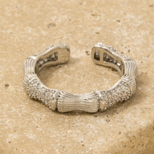 Ribbed Rhinestone Metal Bamboo Ring