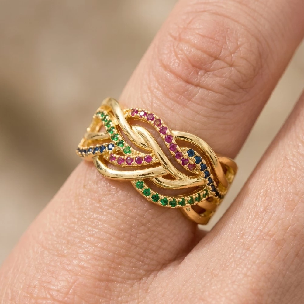 Rhinestone Braided Band Ring