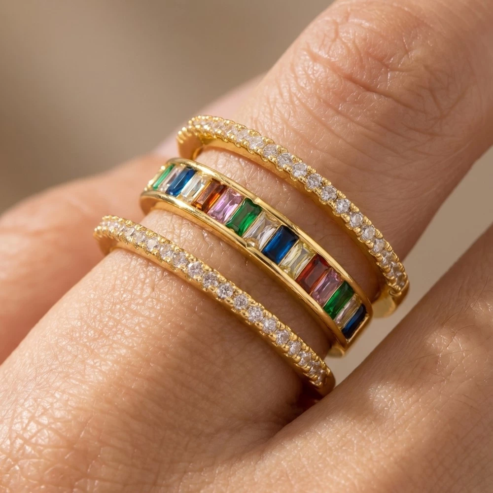 Three Row Assorted Rhinestone Open Ring
