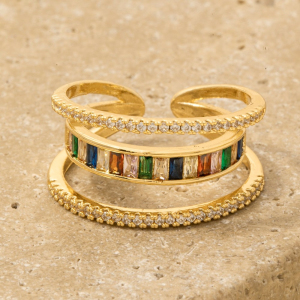 Three Row Assorted Rhinestone Open Ring