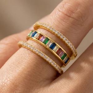 Three Row Assorted Rhinestone Open Ring