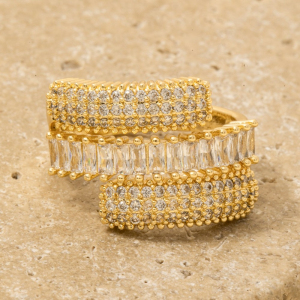 Rhinestone Studded Triple Row Ring