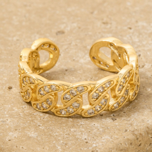 Rhinestone Metallic Chain Ring