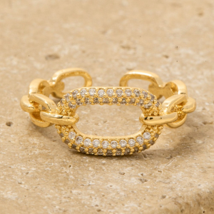 Pave Oval Chain Link Metal Ring