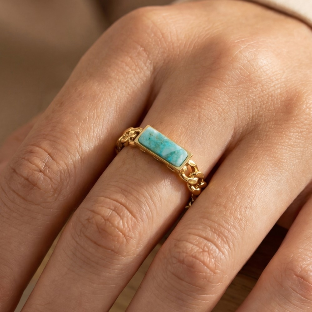 Stainless Steel Stone Chain Ring