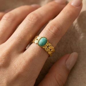 Gold Dipped Stainless Steel Oval Stone Ring