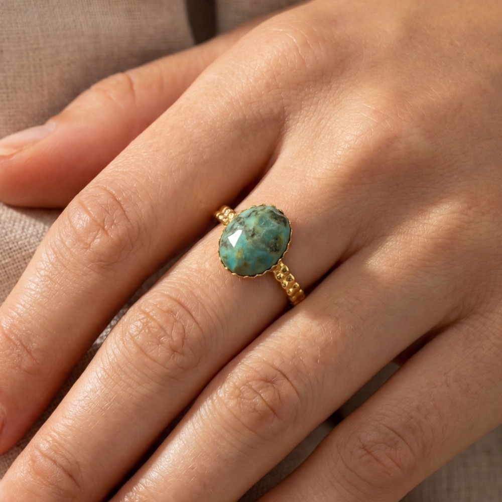 Stainless Steel Oval Stone Ring