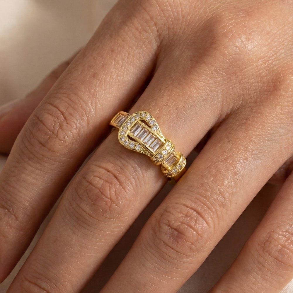 Cz Baguette Belt Ring