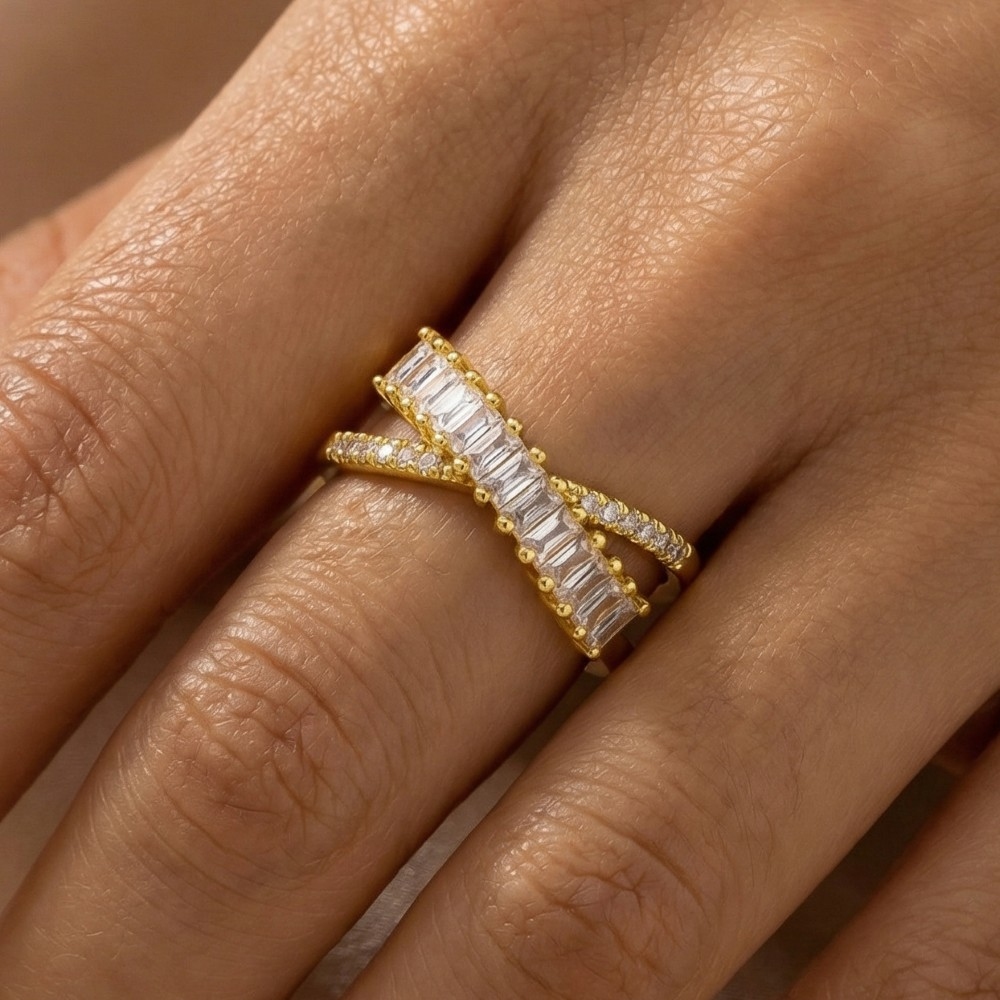 Cz Baguette X Adjustable Ring
