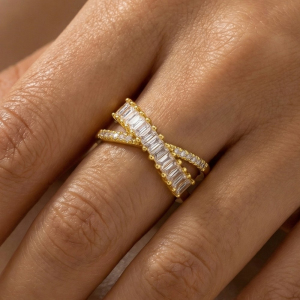 Cz Baguette X Adjustable Ring