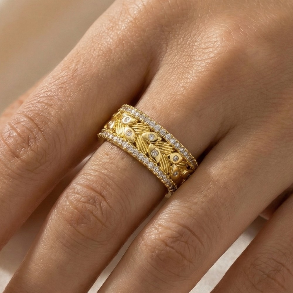 Cz Trim Evil Eye Detail Adjustable Ring