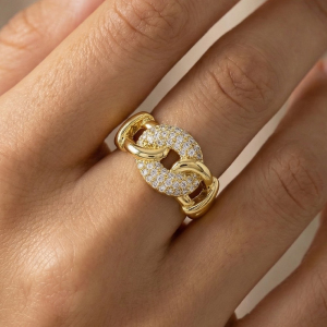 Pave Chain Link Adjustable Ring