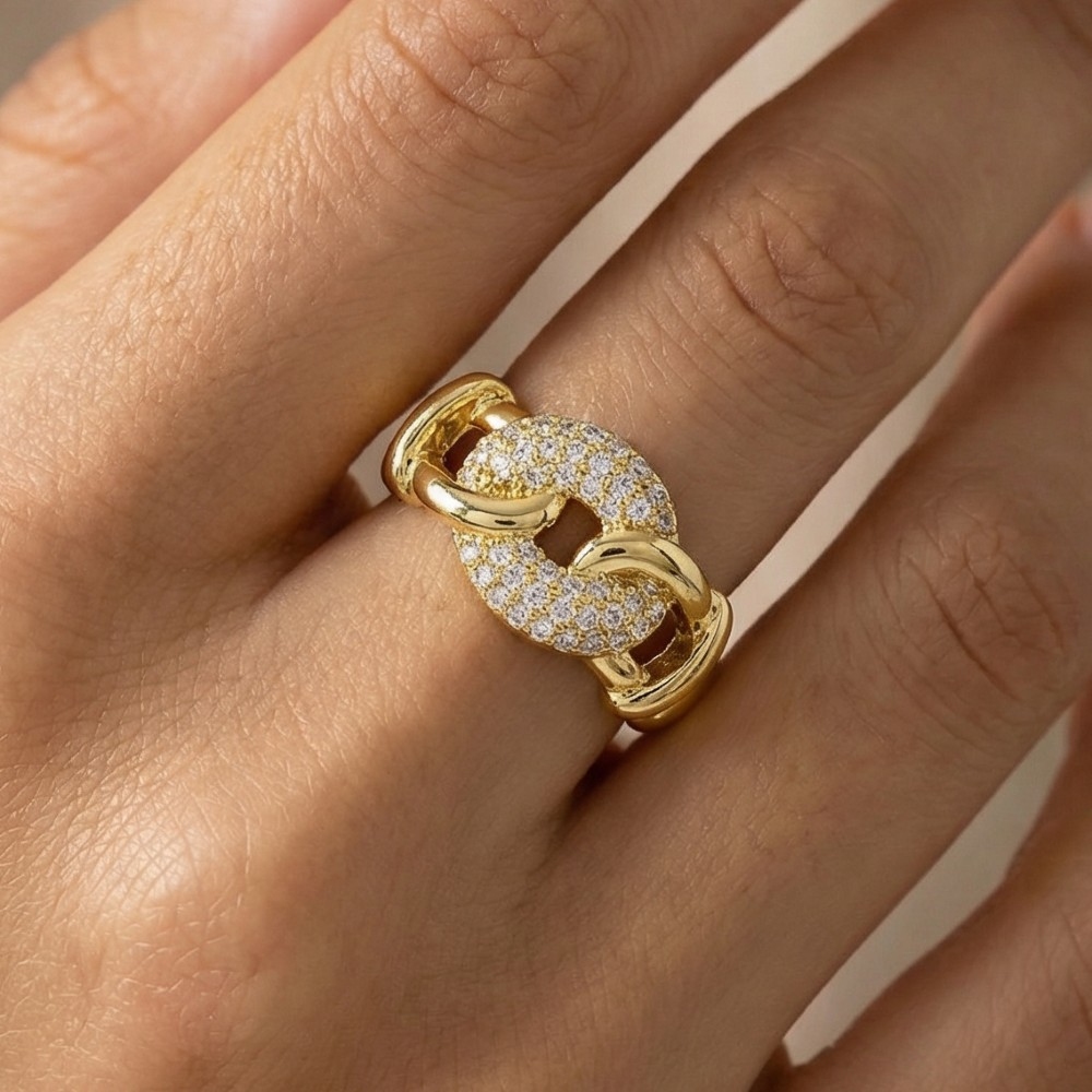 Pave Chain Link Adjustable Ring