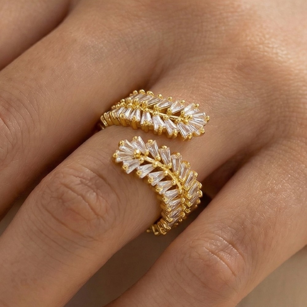 Cz Leaf Vine Open Ring