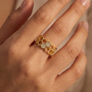 Cz Honeycomb Adjustable Ring