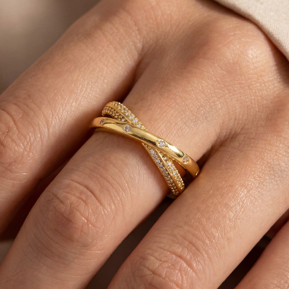 Cz Pave Two Row X Ring