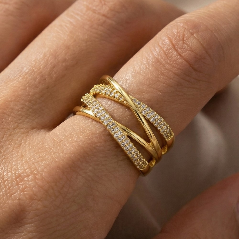 Pave Accent Multi Row Twist Adjustable Ring