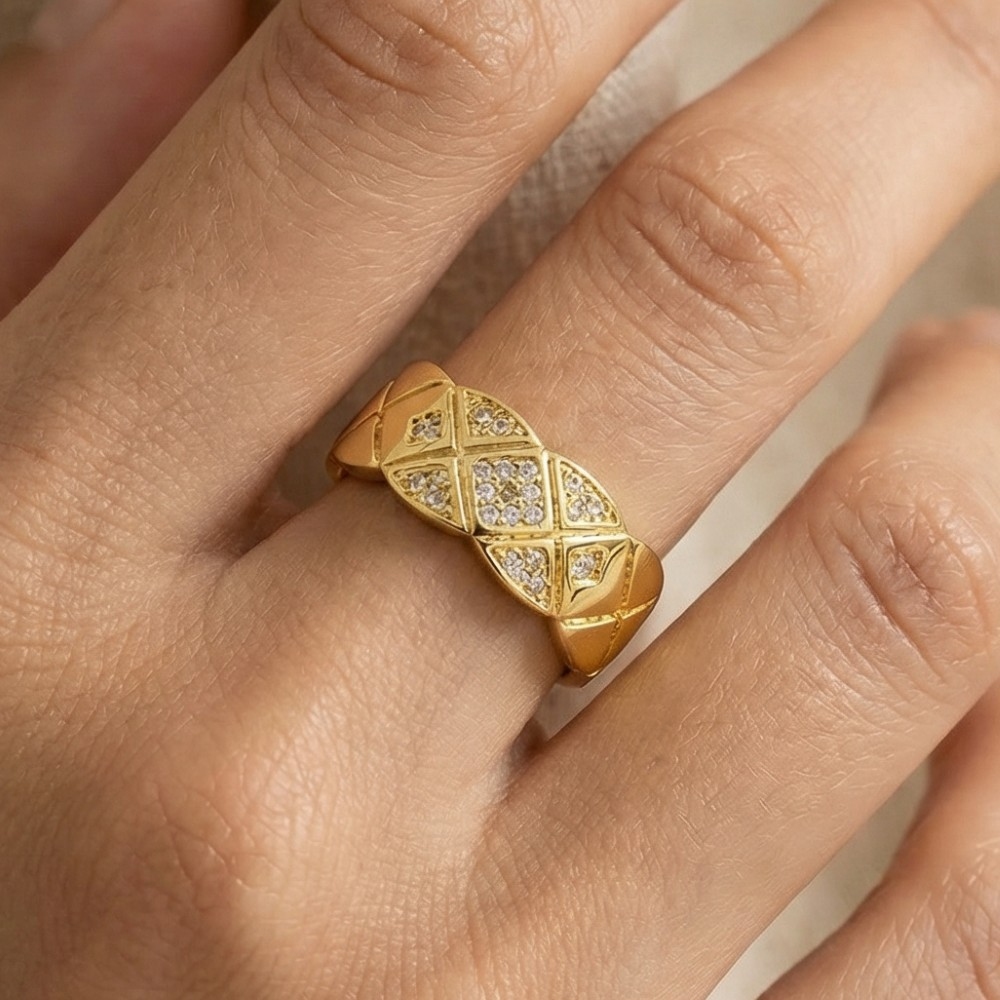 Pave Quilted Statement Ring