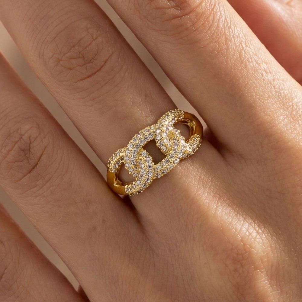 Pave Accent Chain Link Adjustable Ring