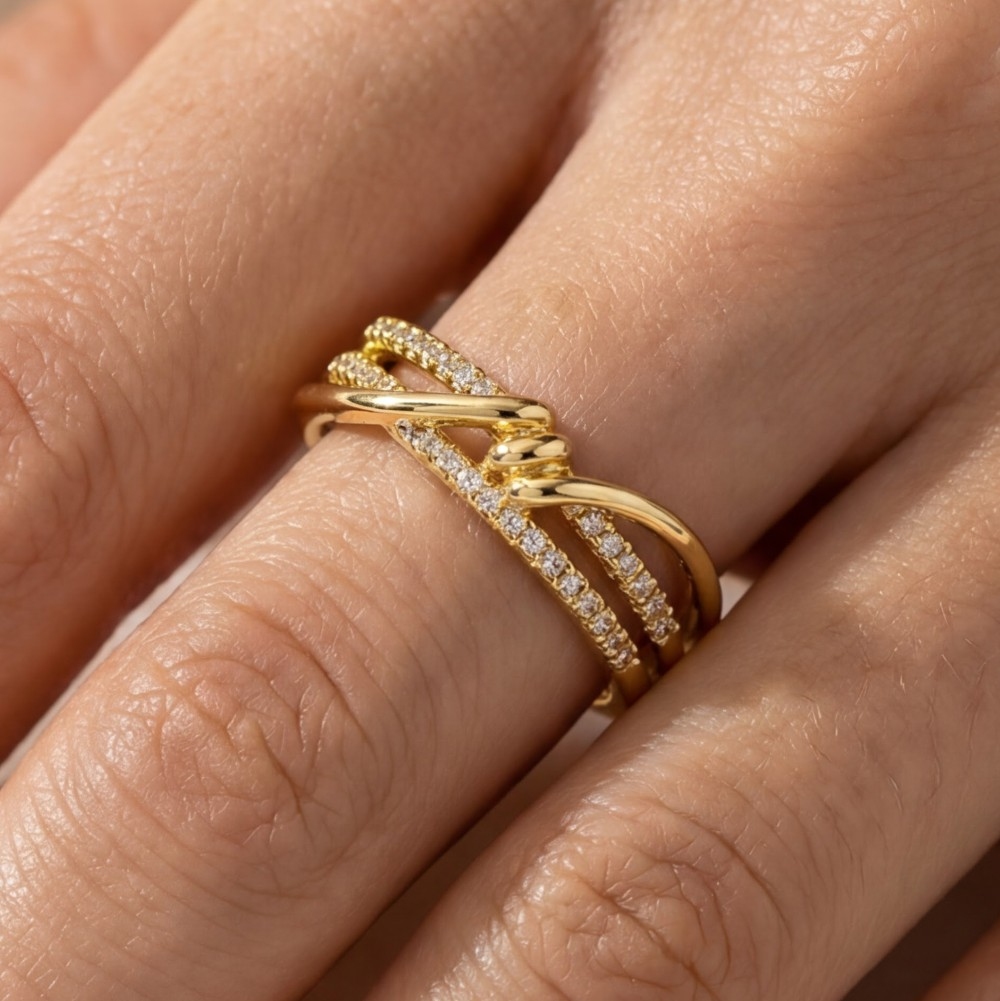 Pave Triple Row Twist Fashion Ring