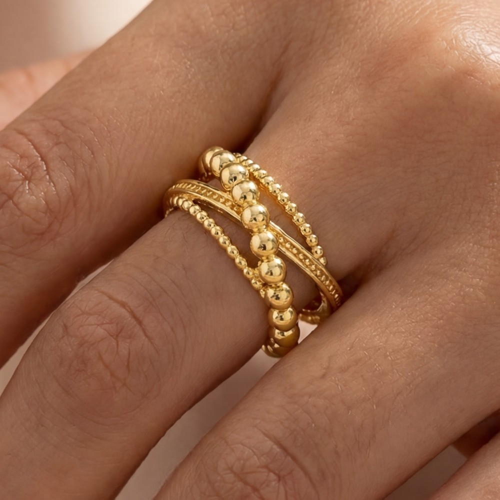 Ball Beaded Multi Row Twist Fashion Ring