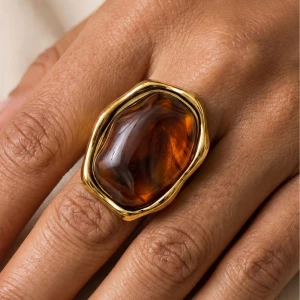 Brown Tortoise Resin Organic Frame Cocktail Ring