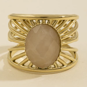 Oval Stone Sunburst Openwork Ring