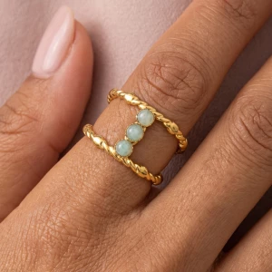 Triple Stone Twisted Double Band Ring
