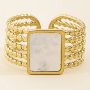 Rectangle Stone Beaded Multi Row Adjustable Ring