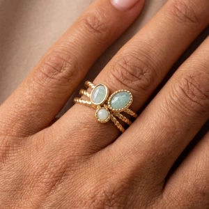 Adjustable Triple Band Bezel Stone Ring