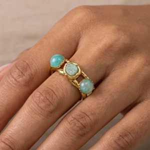 Stainless Steel Triple Round Stone Split Band Ring