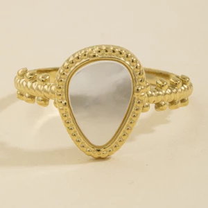 Pear Stone Beaded Bezel Ring