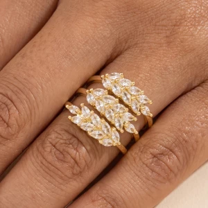 Marquise Cz Wheat Spray Triple Band Ring