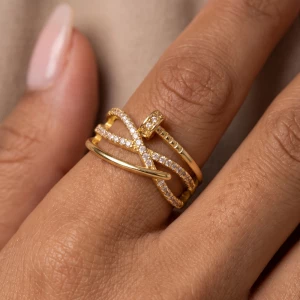 Pave Cz Crisscross Crossover Band Ring