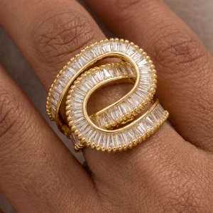 Baguette Cz Swirl Wrap Statement Ring