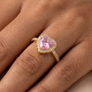 Heart Cz Halo Ring With Pave Band