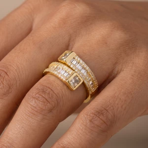 Bezel Cz Bypass Wrap Ring With Baguettes