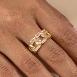 Baguette Cz Chunky Curb Chain Link Ring
