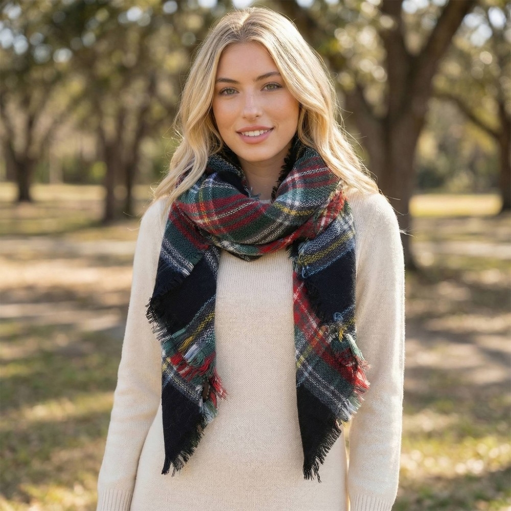 Dark Plaid Oblong Scarf