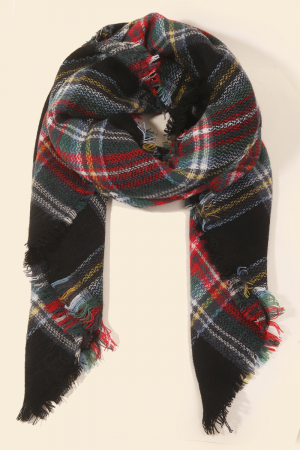 Dark Plaid Oblong Scarf