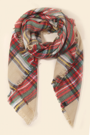 Beige Plaid Oblong Scarf