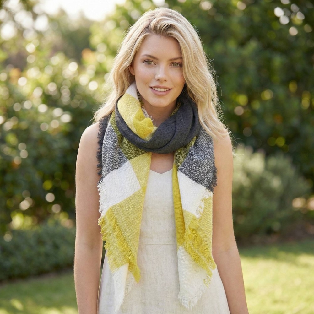 Lime Plaid Oblong Scarf