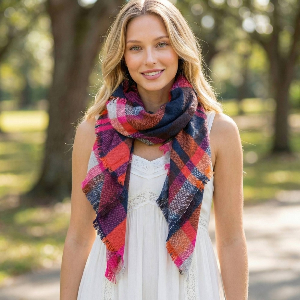 Pink Multi Plaid Scarf