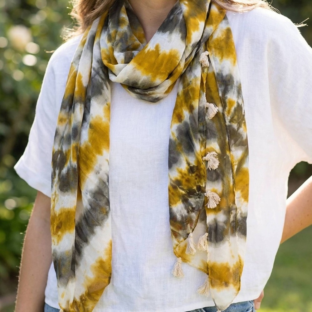 Tie Dye Oblong Tassel Fringe Scarf